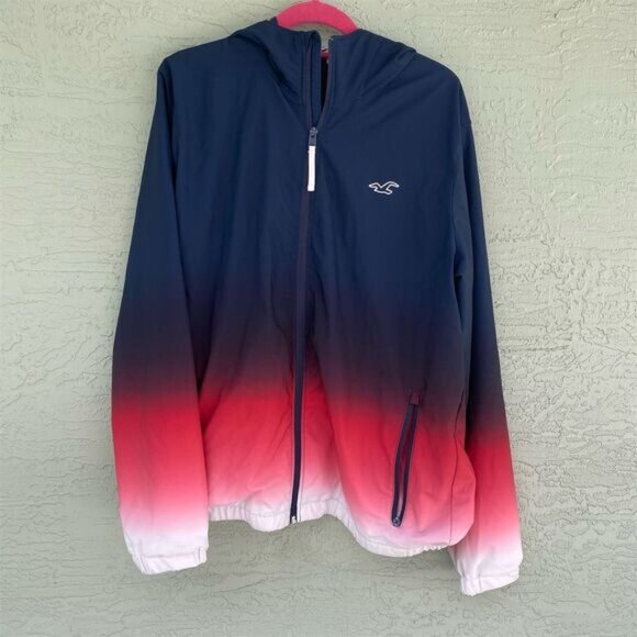 Hollister Men's XL Ombre Windbreaker Jacket Blue to Pink Hooded Casual - Picture 1 of 12